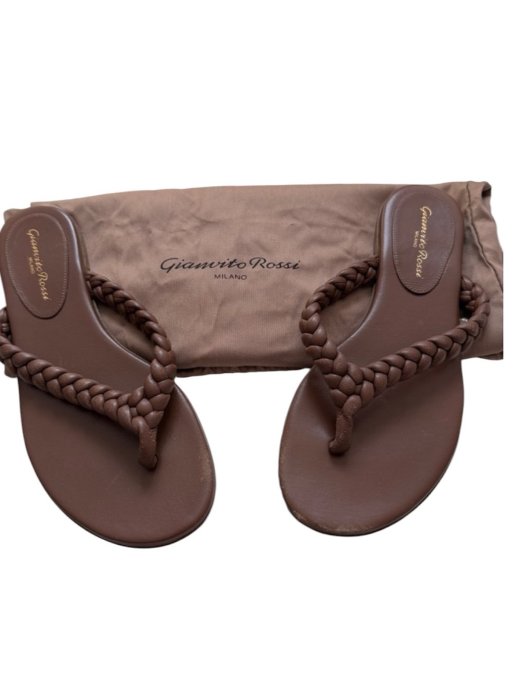 Gianvito Rossi Tropea Braided Leather Thong Sandals in Brown Size 38